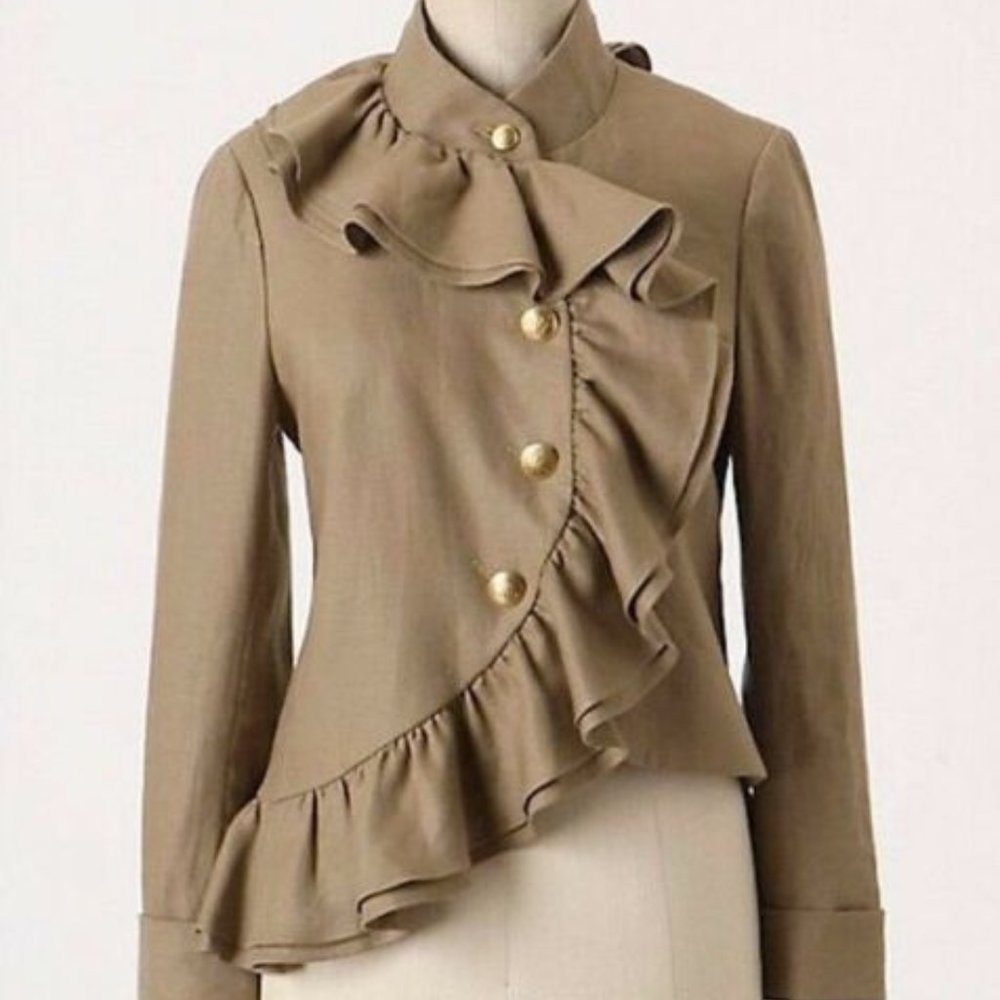 Anthropologie Mise en Scene Ruffian Well Wisher Linen Jacket in Tan - Size 4 - Picture 1 of 4